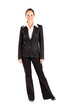 middle aged businesswoman full length portrait on white