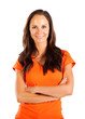 casual middle aged woman portrait over white