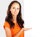 casual woman presenting white board