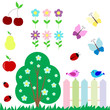 Set of flowers, fruits, butterflies, birds