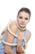 woman tied up with rope over white