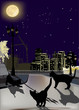 three cats in night town three cats in night town