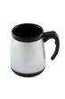 Silver and black plastic cup on white background.