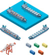Vector container ship with crane