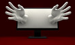 Illustration: Hands Reaching out of computer monitor Hands Reaching out of computer monitor