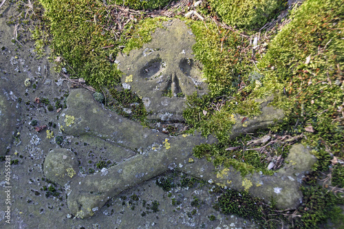 Foto: Totenkopf auf einem Grabstein Totenkopf auf einem Grabstein