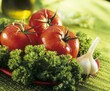 Salad ingredients: tomatoes, garlic, parsley