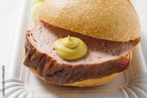 Photo: Leberkäse (a type of meatloaf) in a bread roll Leberkäse (a type of meatloaf) in a bread roll