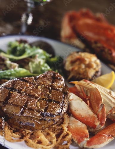 Photo: Surf and Turf; Grilled Steak and Crab Legs Surf and Turf; Grilled Steak and Crab Legs