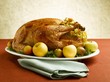 Stuffed Toast Turkey on a Platter with Apples and Pears