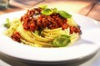 Spaghetti bolognese with basil