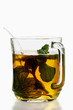 Peppermint tea in glass cup