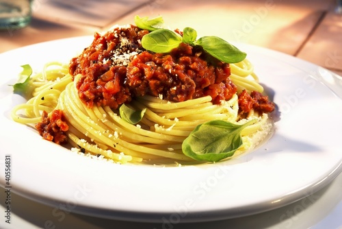 Photo: Spaghetti bolognese with basil Spaghetti bolognese with basil