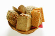 Various types of wholemeal bread & crispbread in bread basket
