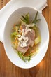 Catfish in herb stock with horseradish