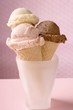 Strawberry, chocolate and vanilla ice cream in wafer cones