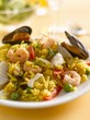 Paella with mussels and shrimps