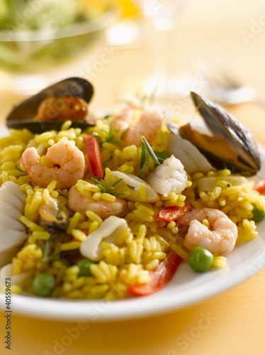 Photo: Paella with mussels and shrimps Paella with mussels and shrimps