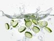 Slices of cucumber falling into water