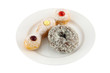 Donut sweet meat dish on white background.