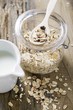 Muesli in preserving jar and milk