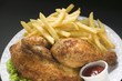 Half a chicken with chips and ketchup