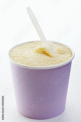 Photo: Vanilla ice cream in cardboard tub Vanilla ice cream in cardboard tub