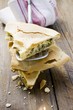 Spinach and ricotta pie (one piece on spatula)