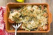 Vegetable bake with potatoes, tomatoes, leeks and capers