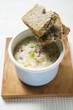 Barley soup with bacon and bread