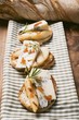 Gorgonzola with pear and praline on baguette slices