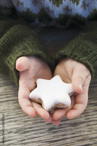 Photo: Child's hands holding cinnamon star Child's hands holding cinnamon star