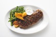 Grilled beef steak with vegetables and dip