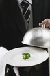 Foto: Butler serving fresh parsley on plate with dome cover Butler serving fresh parsley on plate with dome cover
