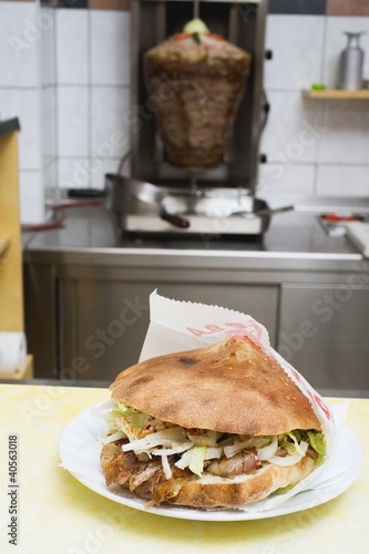 Photo: Döner kebab on snack bar counter Döner kebab on snack bar counter