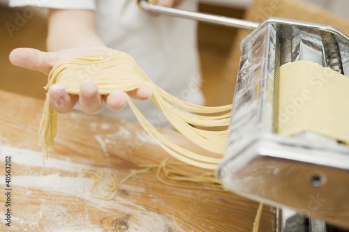 Photo: Making home-made ribbon pasta with pasta maker Making home-made ribbon pasta with pasta maker