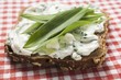 Quark and ramsons (wild garlic) on wholemeal bread