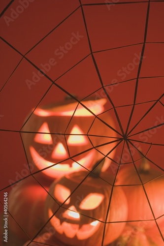 Foto: Pumpkin lanterns and cobweb (Halloween decorations) Pumpkin lanterns and cobweb (Halloween decorations)