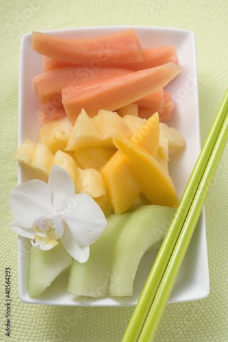 Photo: Exotic fruit and orchid (overhead view) Exotic fruit and orchid (overhead view)