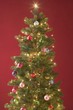 Christmas tree with coloured baubles and fairy lights