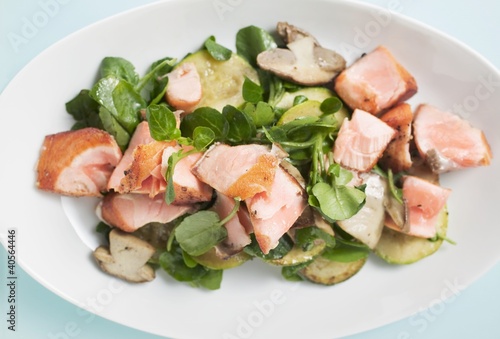 Photo: Salad leaves with fried salmon and mushrooms Salad leaves with fried salmon and mushrooms