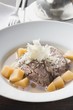 Boiled beef with horseradish in broth