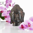 Buddha head with orchids