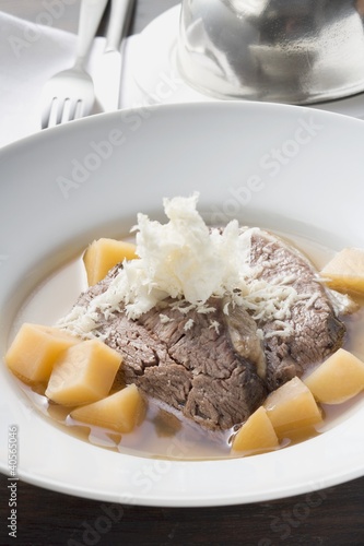 Photo: Boiled beef with horseradish in broth Boiled beef with horseradish in broth
