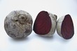 Whole and halved beetroot