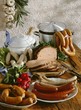 Bavarian sausages on rustic wooden board
