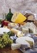 Bavarian cheese specialities with bread, grapes and wine