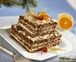 Chocolate almond cake with vanilla cream filling