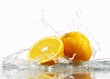 Oranges with splashing water