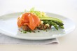 Smoked salmon with asparagus and scrambled egg on bread
